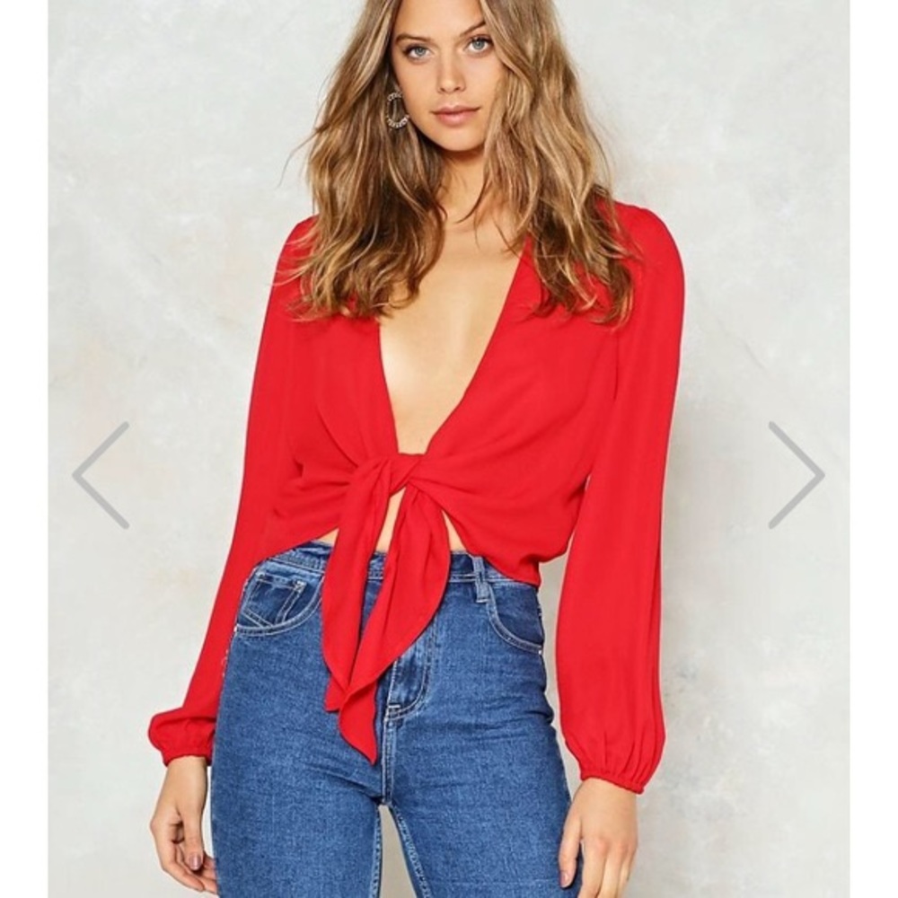 Nasty Gal | Front Tie Red Long Sleeve Shirt